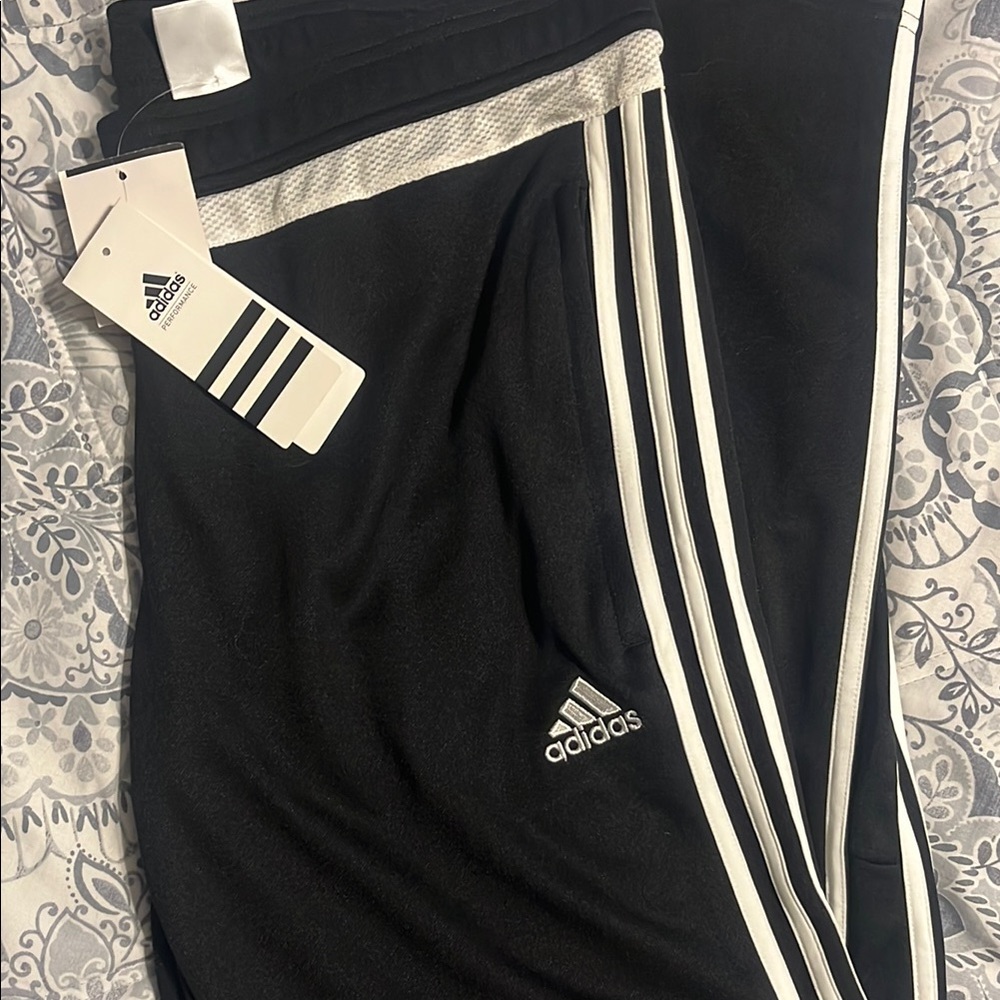 Adidas Black Track Pants with White Stripes